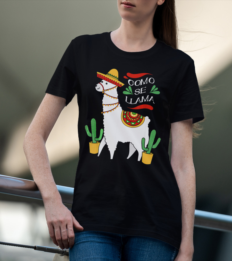 Como Se Llama Cactus Cute Llama With Sombrero Cinco De Mayo T-Shirt