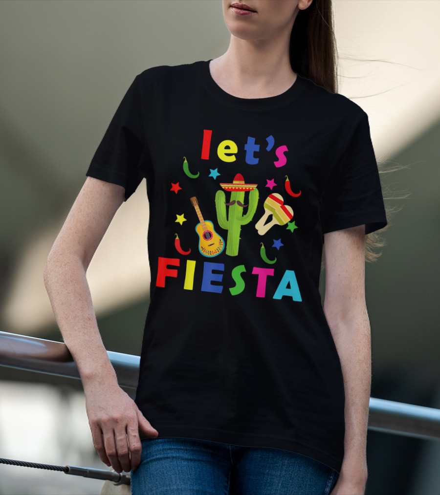 Let's Fiesta Mexican Guitar Cactus Cinco De T-Shirt