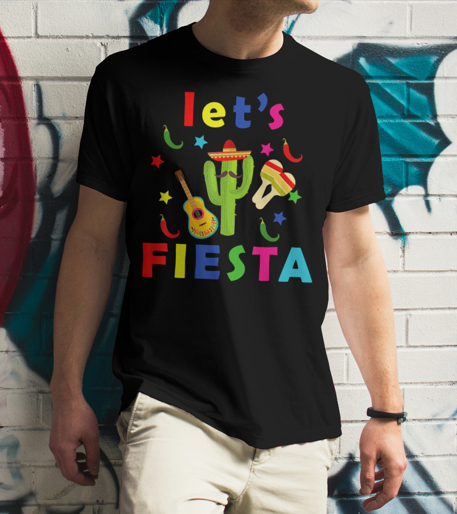 Let's Fiesta Mexican Guitar Cactus Cinco De T-Shirt