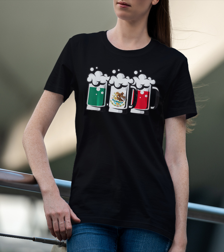 Mexican Flag Beer Glasses Cinco De Mayo T-Shirt