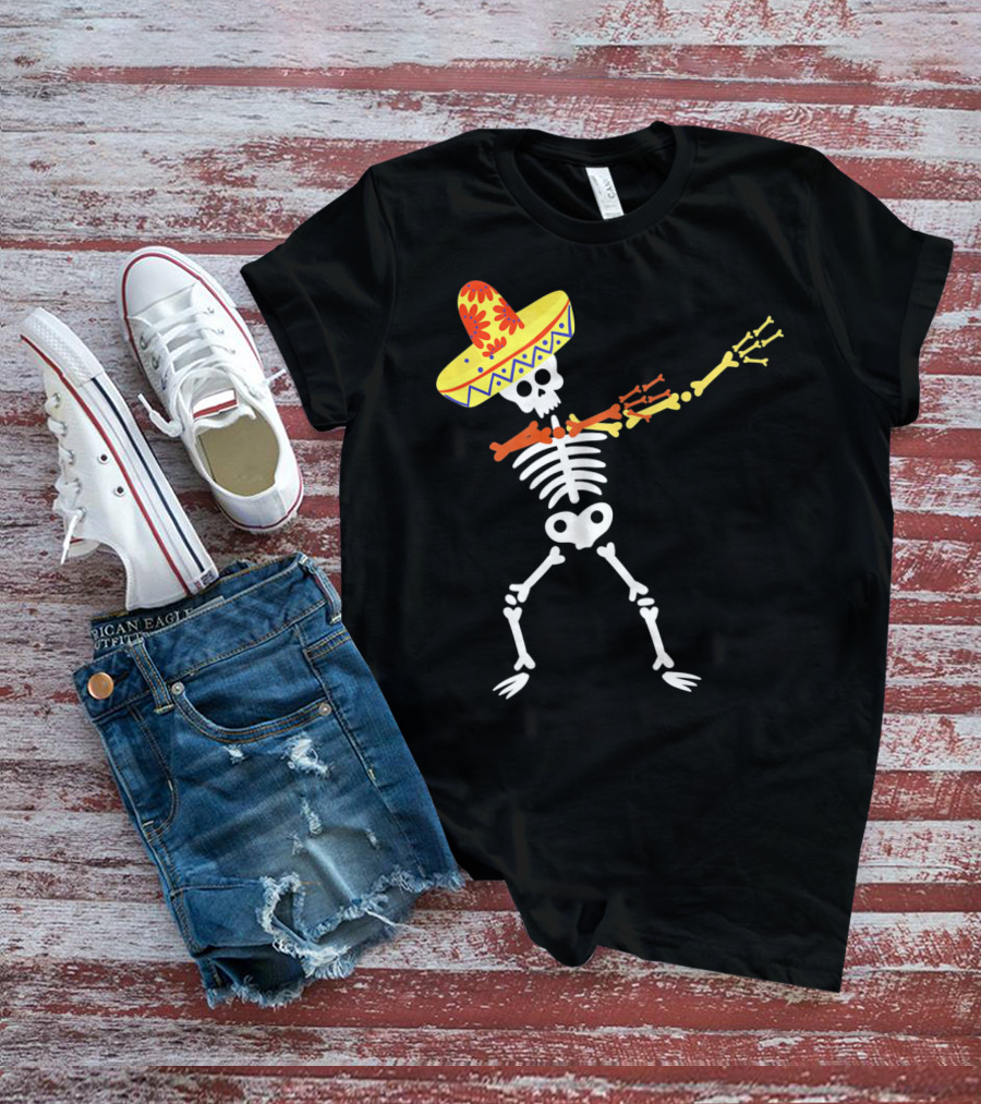 Cinco De Mayo Sombrero Dabbing Skeleton Skull T-Shirt