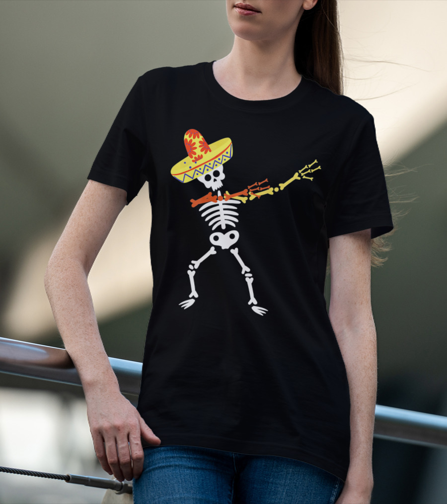 Cinco De Mayo Sombrero Dabbing Skeleton Skull T-Shirt