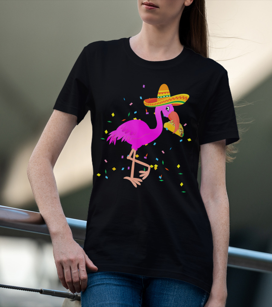 Pink Flamingo Sombrero Taco Mexican Cinco Fiesta T-Shirt