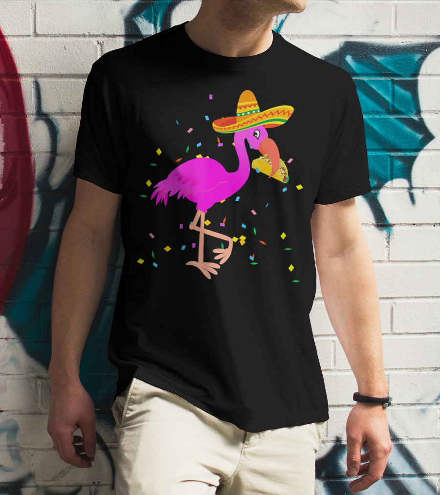Pink Flamingo Sombrero Taco Mexican Cinco Fiesta T-Shirt