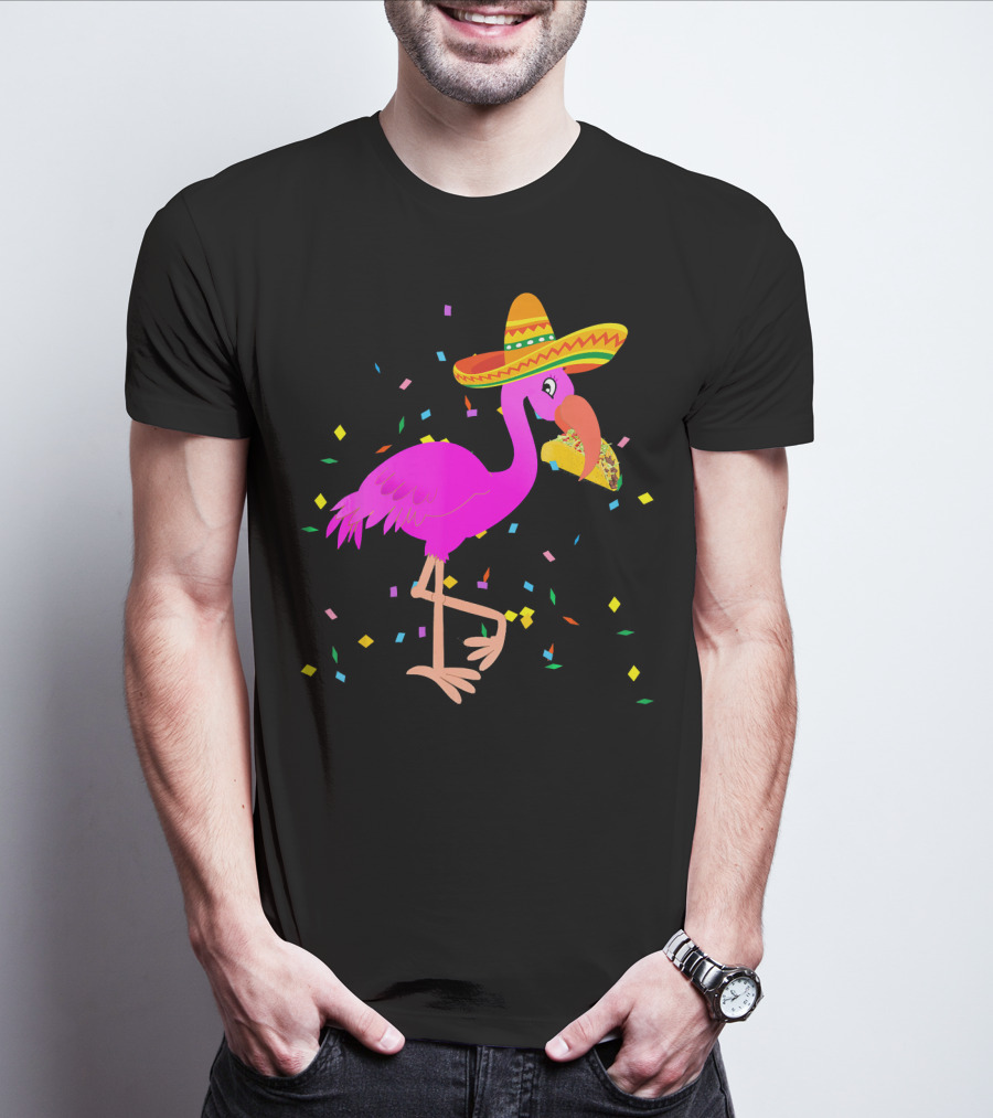 Pink Flamingo Sombrero Taco Mexican Cinco Fiesta T-Shirt