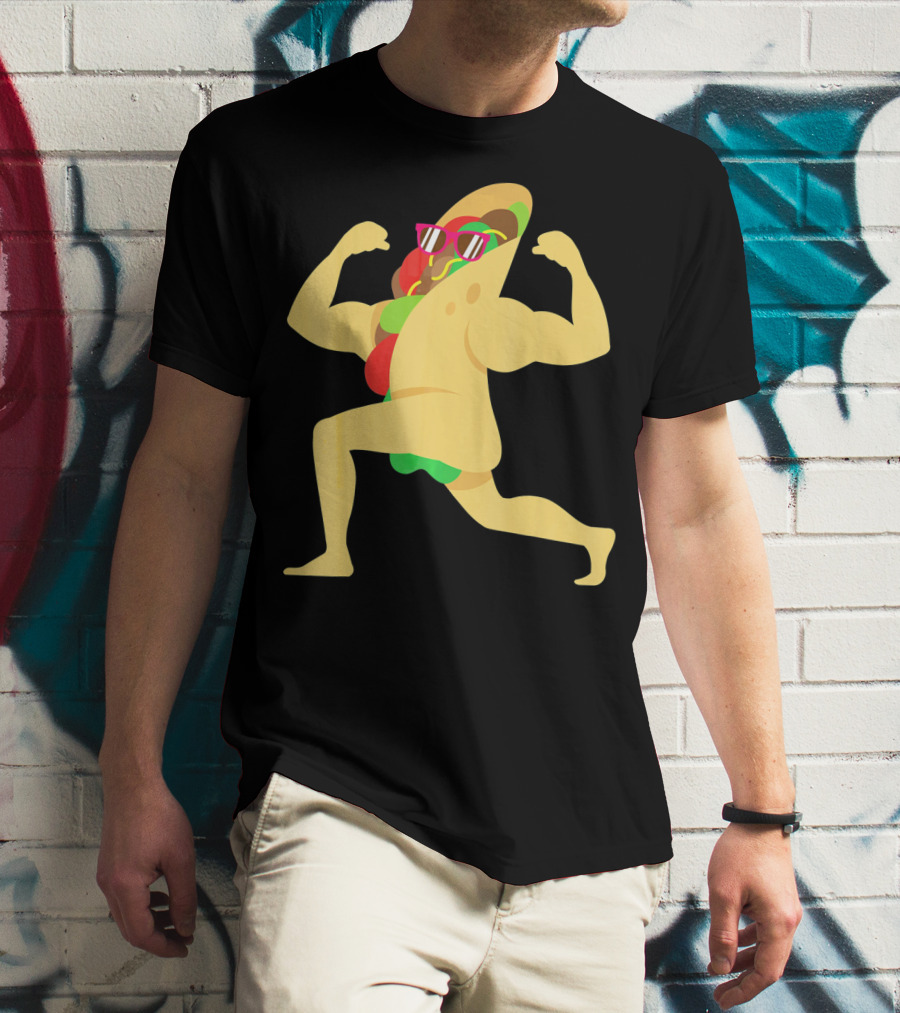Muscle Beach Taco Funny Mexican Cinco De Mayo Flexing Bodybuilder T-Shirt