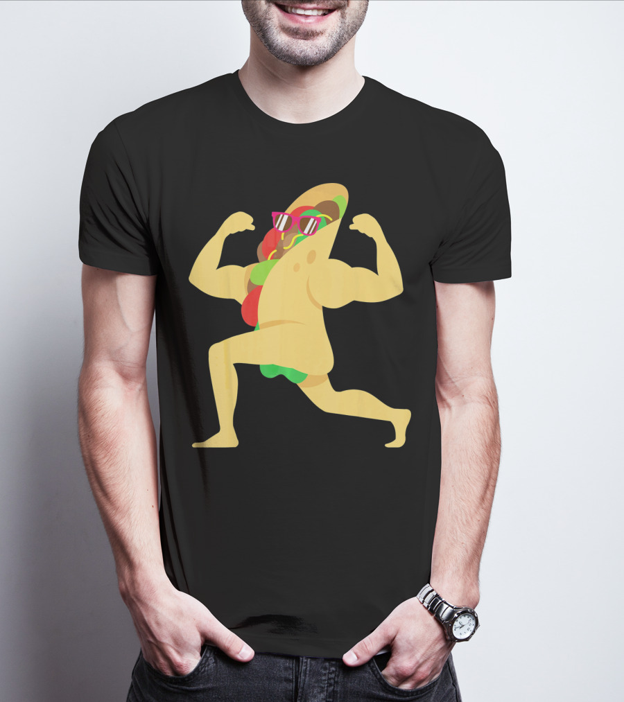 Muscle Beach Taco Funny Mexican Cinco De Mayo Flexing Bodybuilder T-Shirt