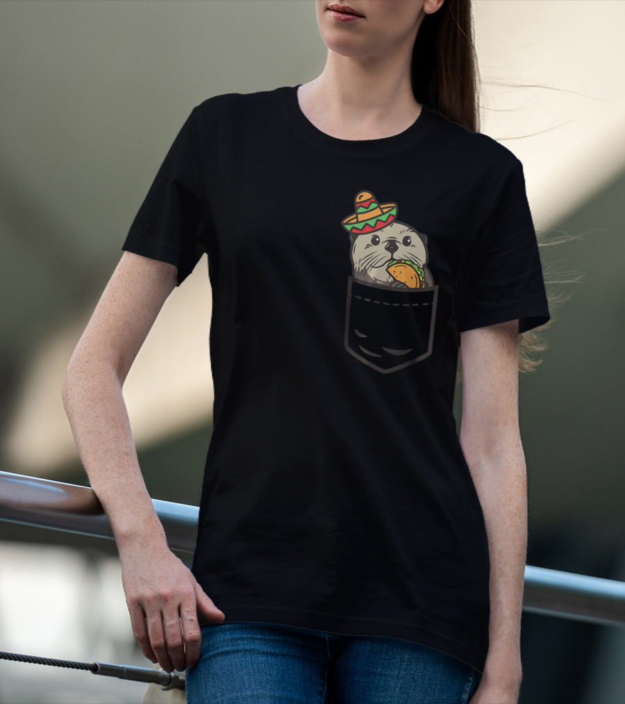 Cute Pocket Otter Sombrero Taco Cinco De Mayo T-Shirt