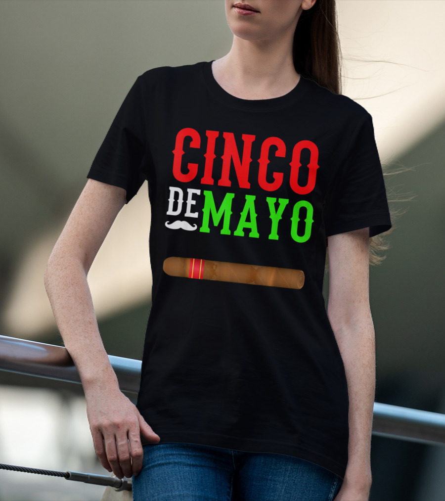 Cinco De Mayo Cigar With Mustache Graphic Funny Mexico T-Shirt