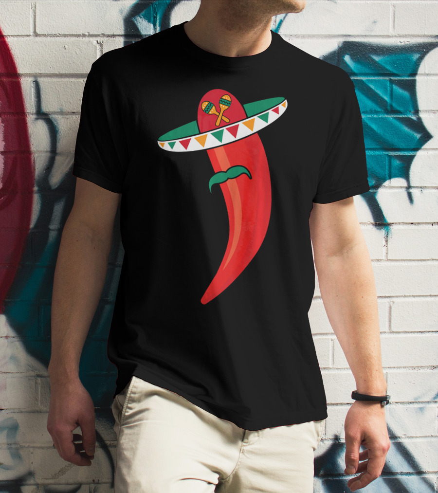 Sombrero Mustache Chili Pepper With Maracas T-Shirt