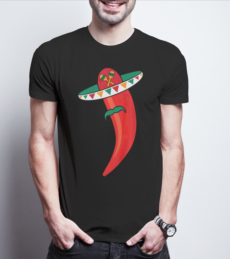 Sombrero Mustache Chili Pepper With Maracas T-Shirt