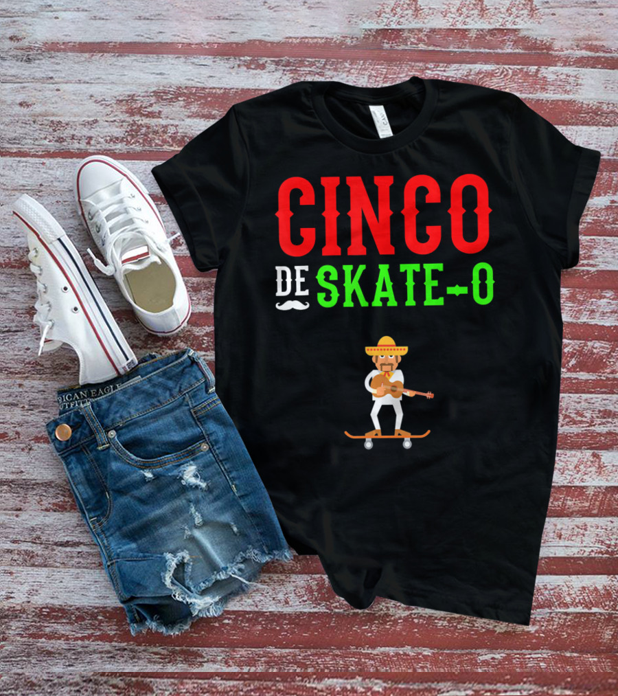 CINCO DE SKATE-O Funny Mexico Skateboarding T-Shirt