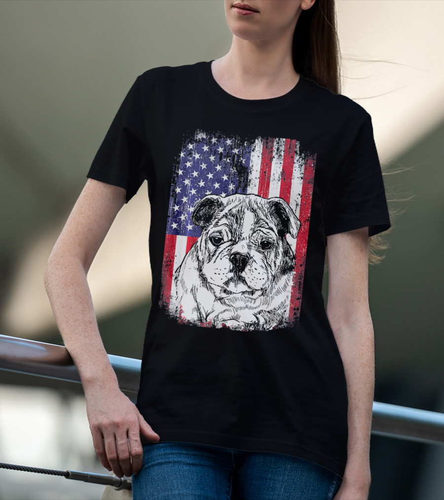 Patriotic American Flag Bulldog T-Shirt