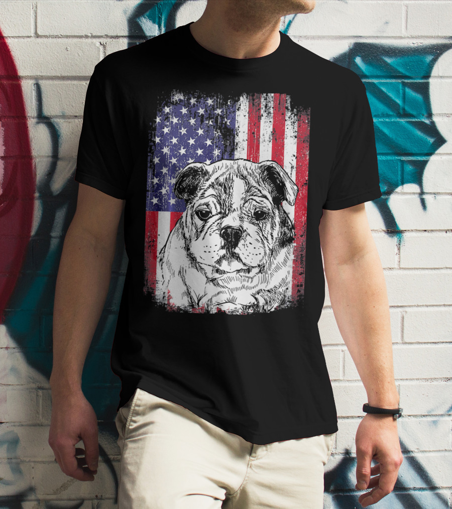 Patriotic American Flag Bulldog T-Shirt