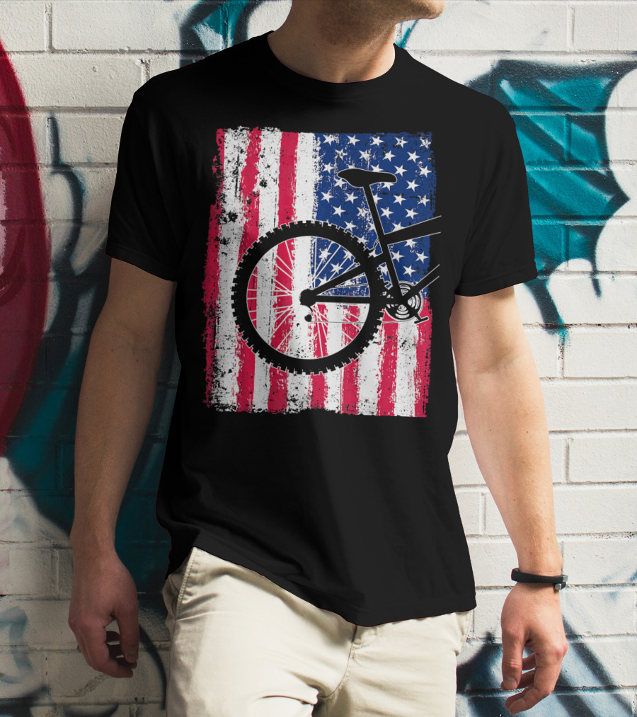 Mountain Bike Cycling American Flag Bicycle USA T-Shirt