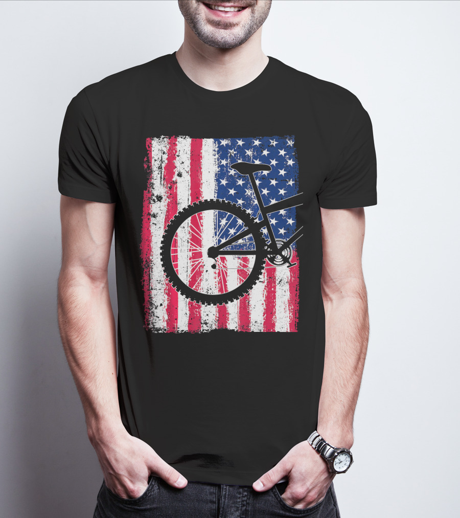 Mountain Bike Cycling American Flag Bicycle USA T-Shirt