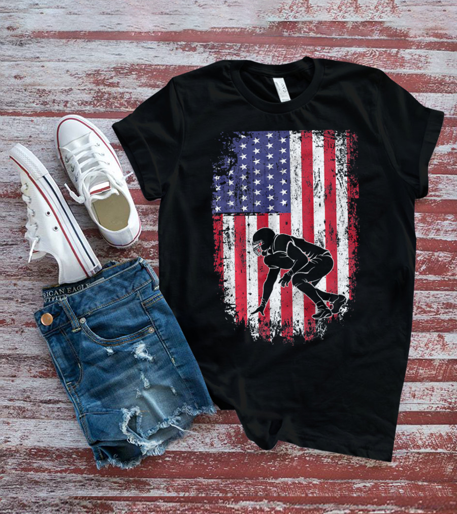 Football Lineman American Flag Vintage Grunge T-Shirt