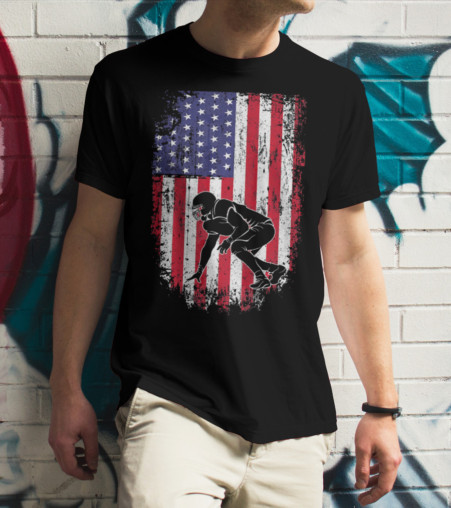 Football Lineman American Flag Vintage Grunge T-Shirt