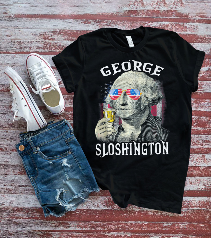 George Sloshington American Flag Sunglasses Beer T-Shirt