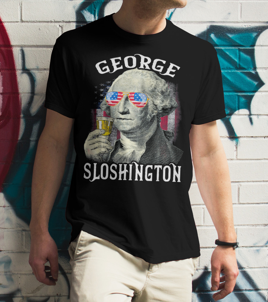 George Sloshington American Flag Sunglasses Beer T-Shirt