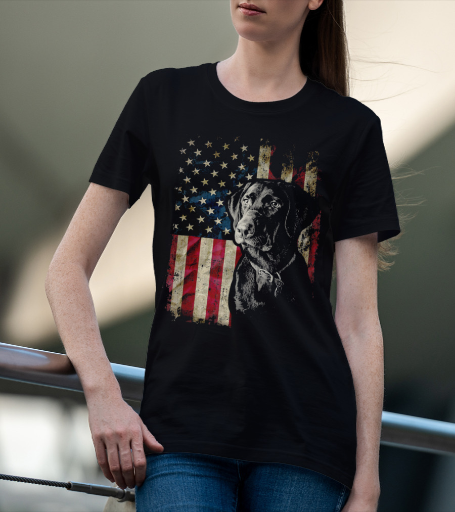 Patriotic Labrador Retriever With American Flag Background T-Shirt