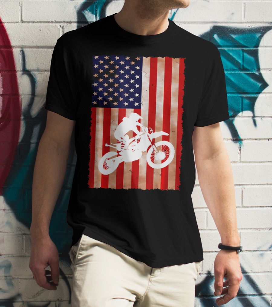 Dirt Bike Motocross American Flag Patriotic Ride USA T-Shirt