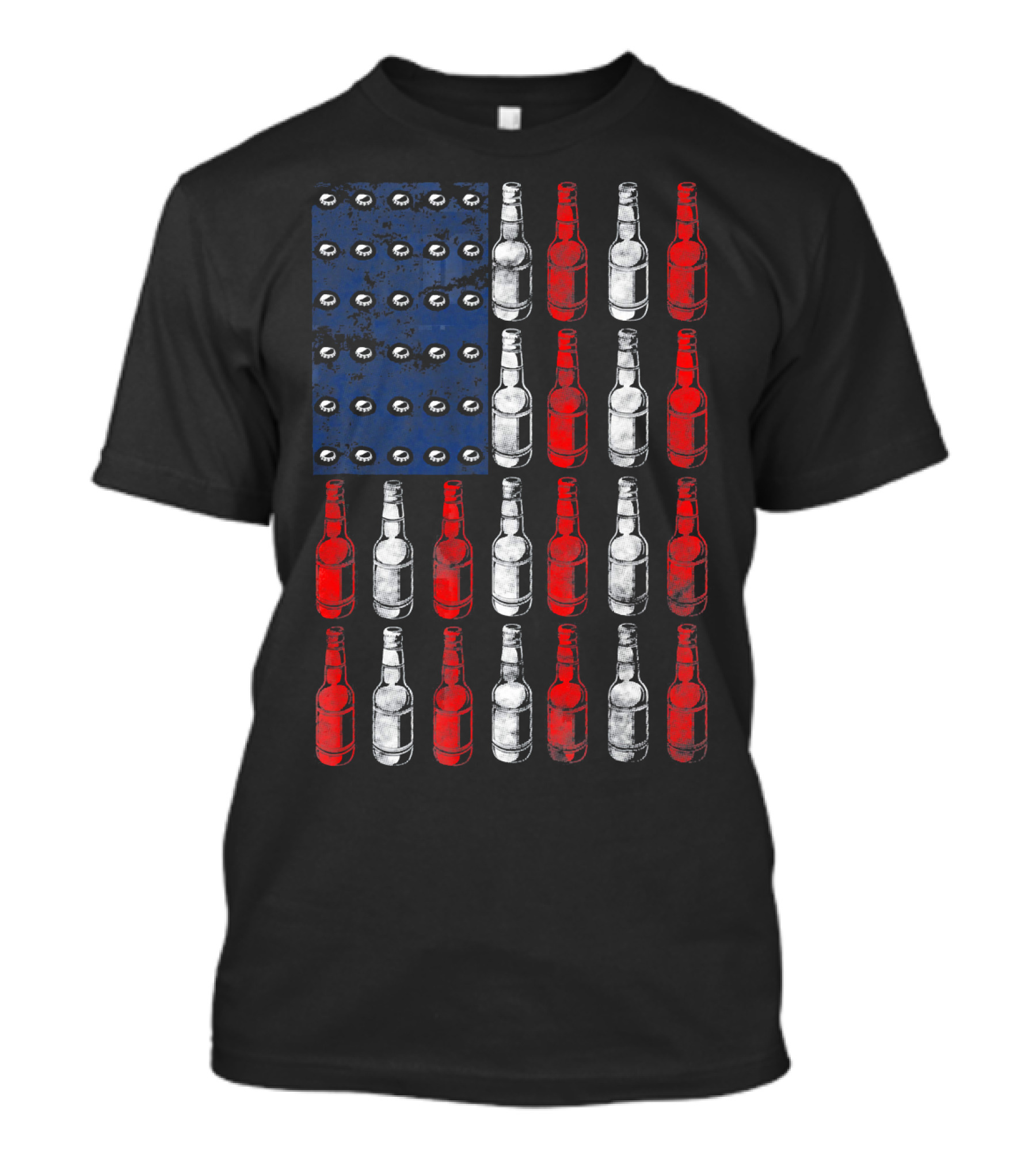 Patriotic American Flag Made Of Beer Bottles In Red White Blue T-Shirt