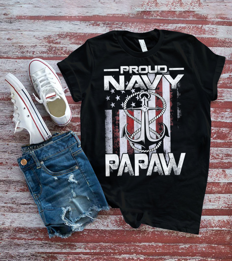 Proud Navy Papaw American Flag Anchor USA T-Shirt