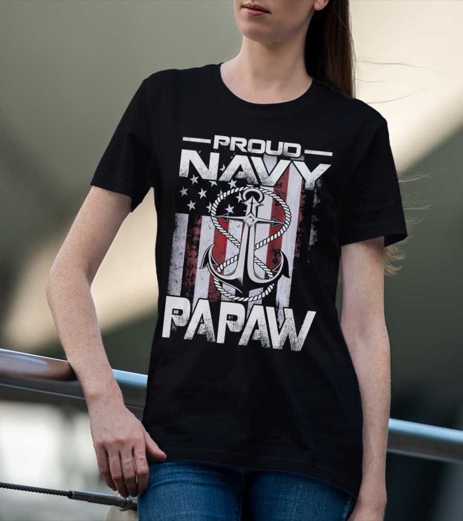 Proud Navy Papaw American Flag Anchor USA T-Shirt