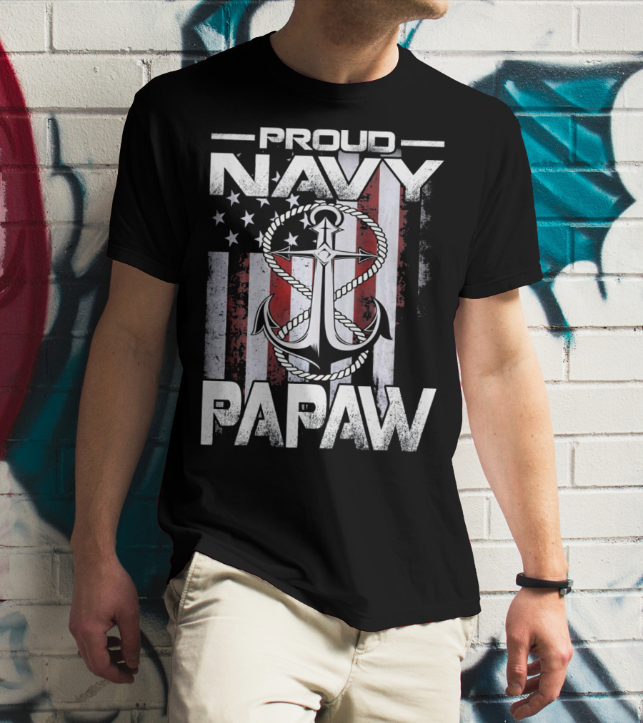 Proud Navy Papaw American Flag Anchor USA T-Shirt