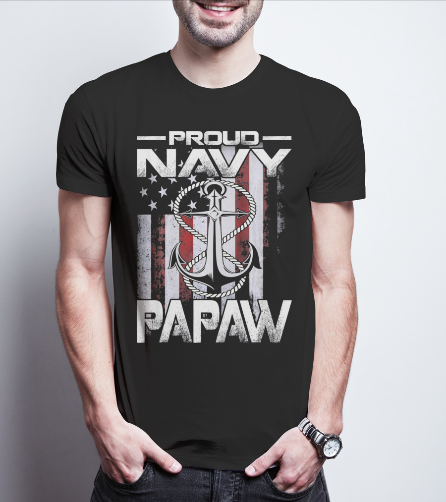Proud Navy Papaw American Flag Anchor USA T-Shirt