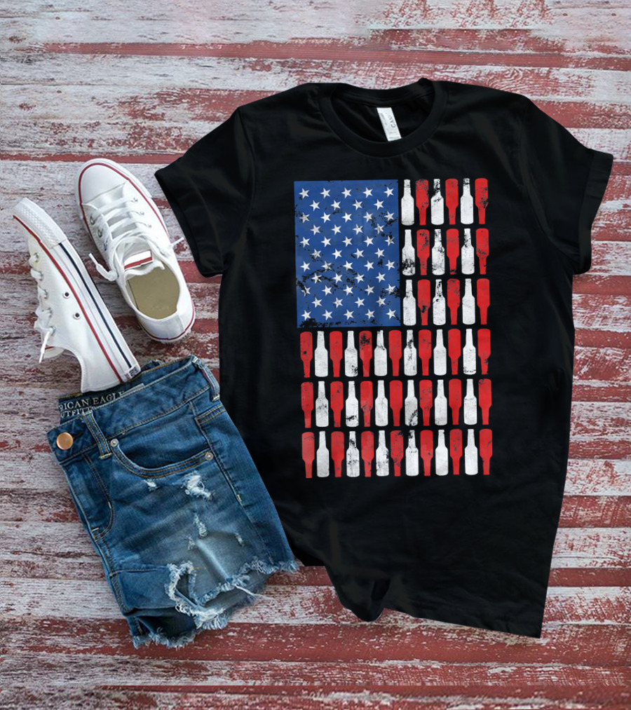 Vintage USA American Flag Made Of Beer Bottles T-Shirt
