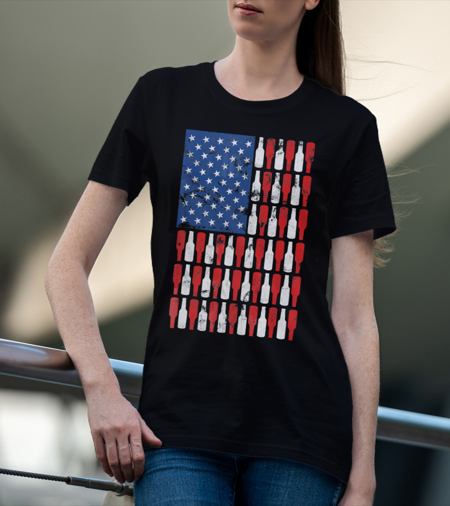 Vintage USA American Flag Made Of Beer Bottles T-Shirt