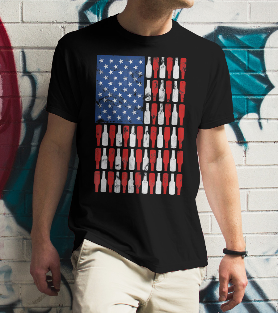 Vintage USA American Flag Made Of Beer Bottles T-Shirt