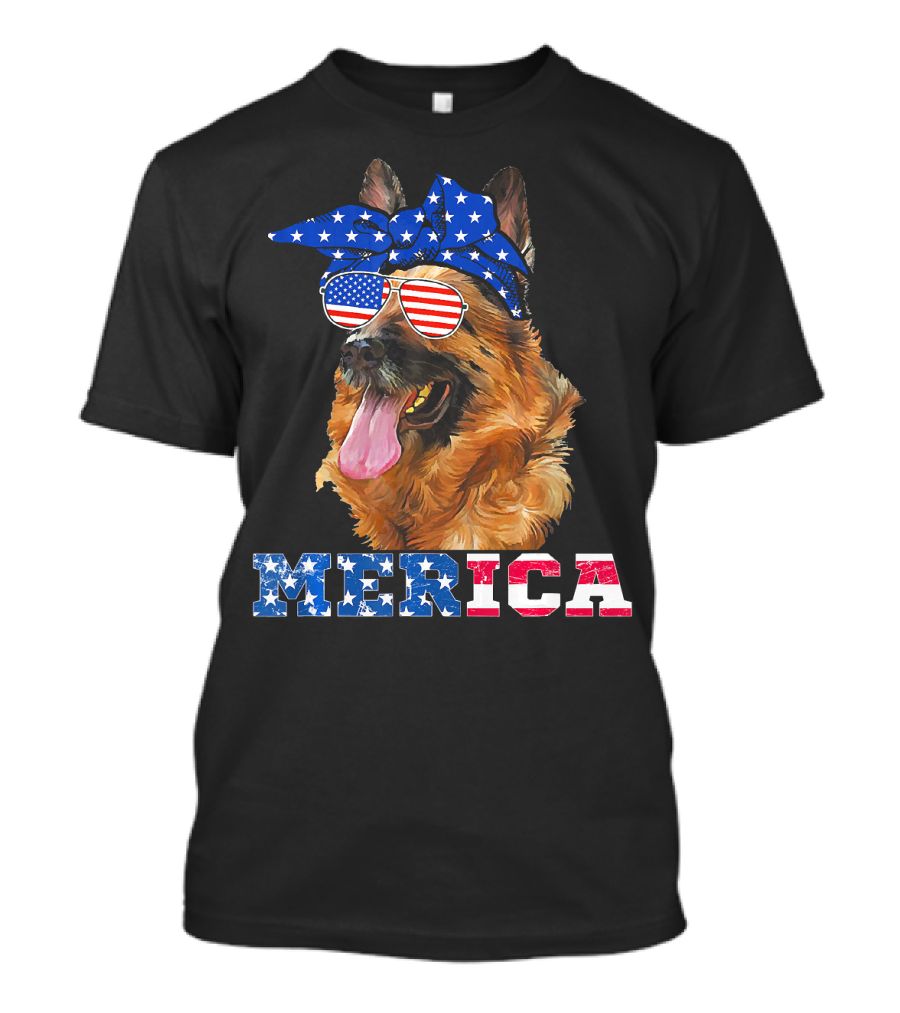 Merica German Shepherd Bandana Sunglasses American Flag T-Shirt