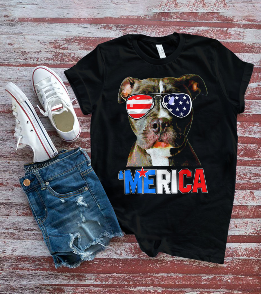 Pitbull 'Merica Memorial Day Patriotic USA Sunglasses T-Shirt