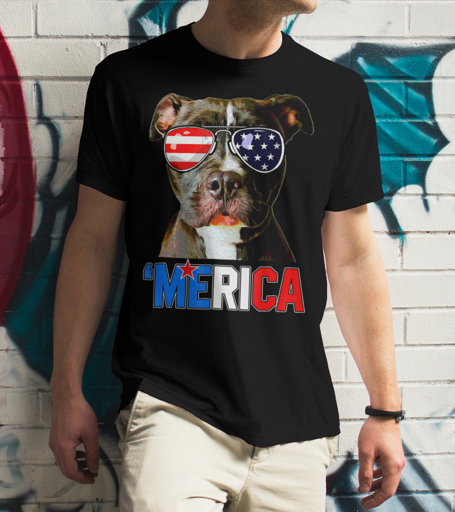 Pitbull 'Merica Memorial Day Patriotic USA Sunglasses T-Shirt