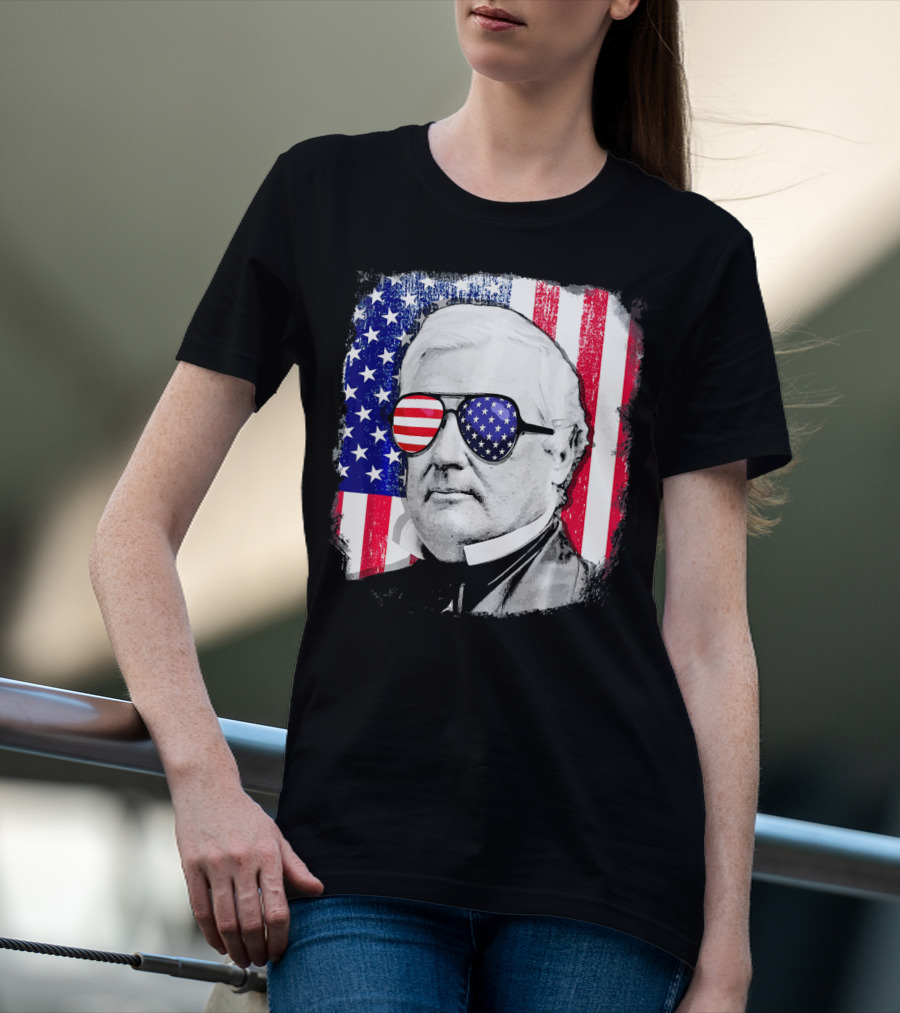 Millard Fillmore Portrait With American Flag Sunglasses And US Flag Background T-Shirt