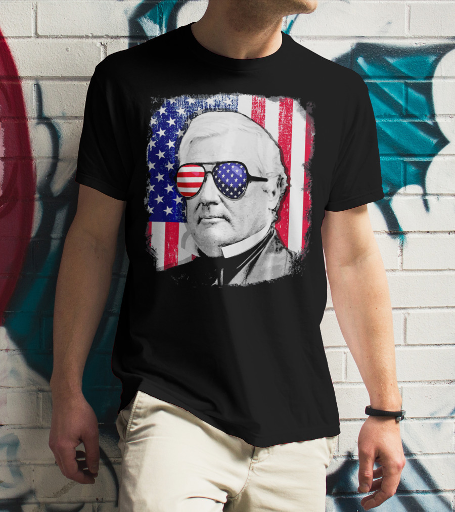 Millard Fillmore Portrait With American Flag Sunglasses And US Flag Background T-Shirt