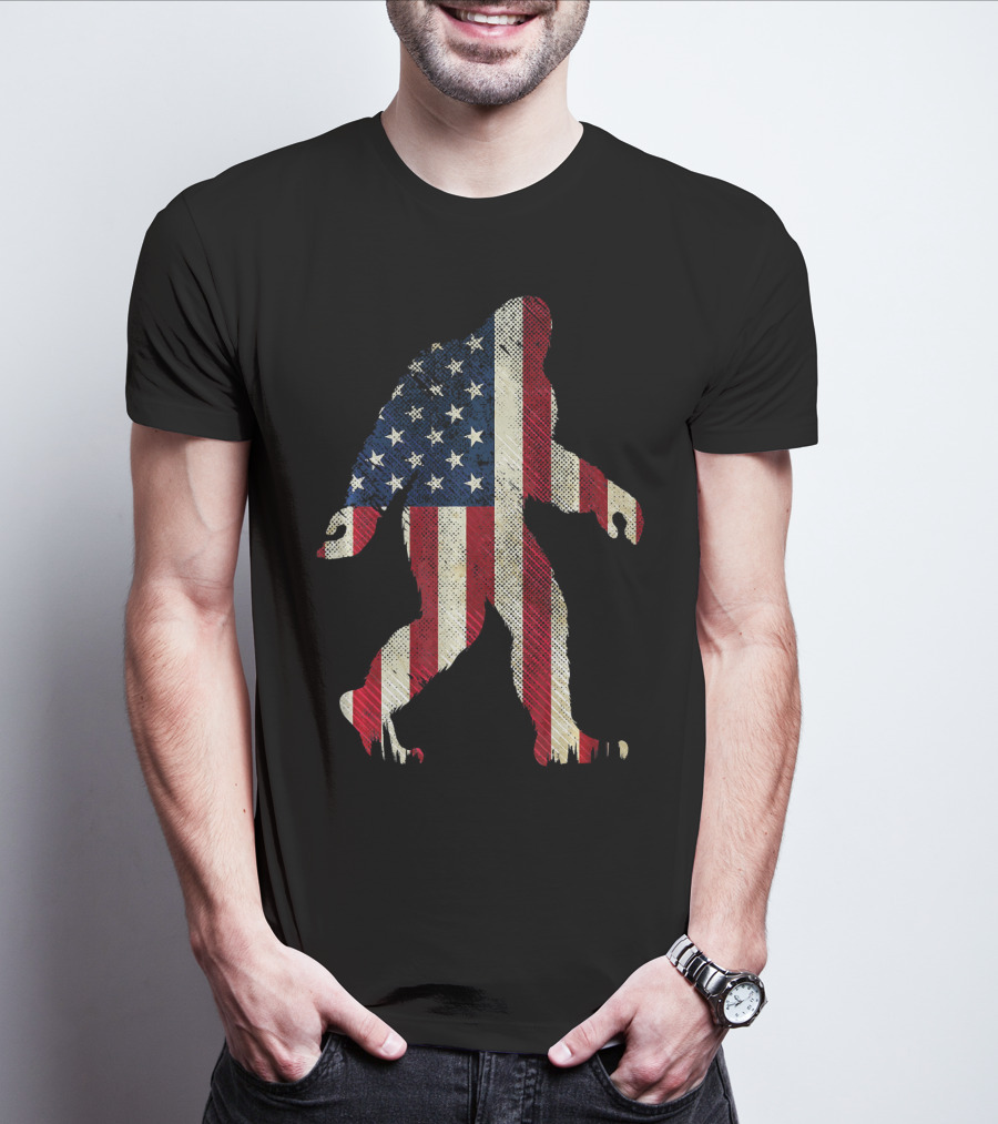 American Flag Sasquatch Bigfoot Patriotic Fashion T-Shirt