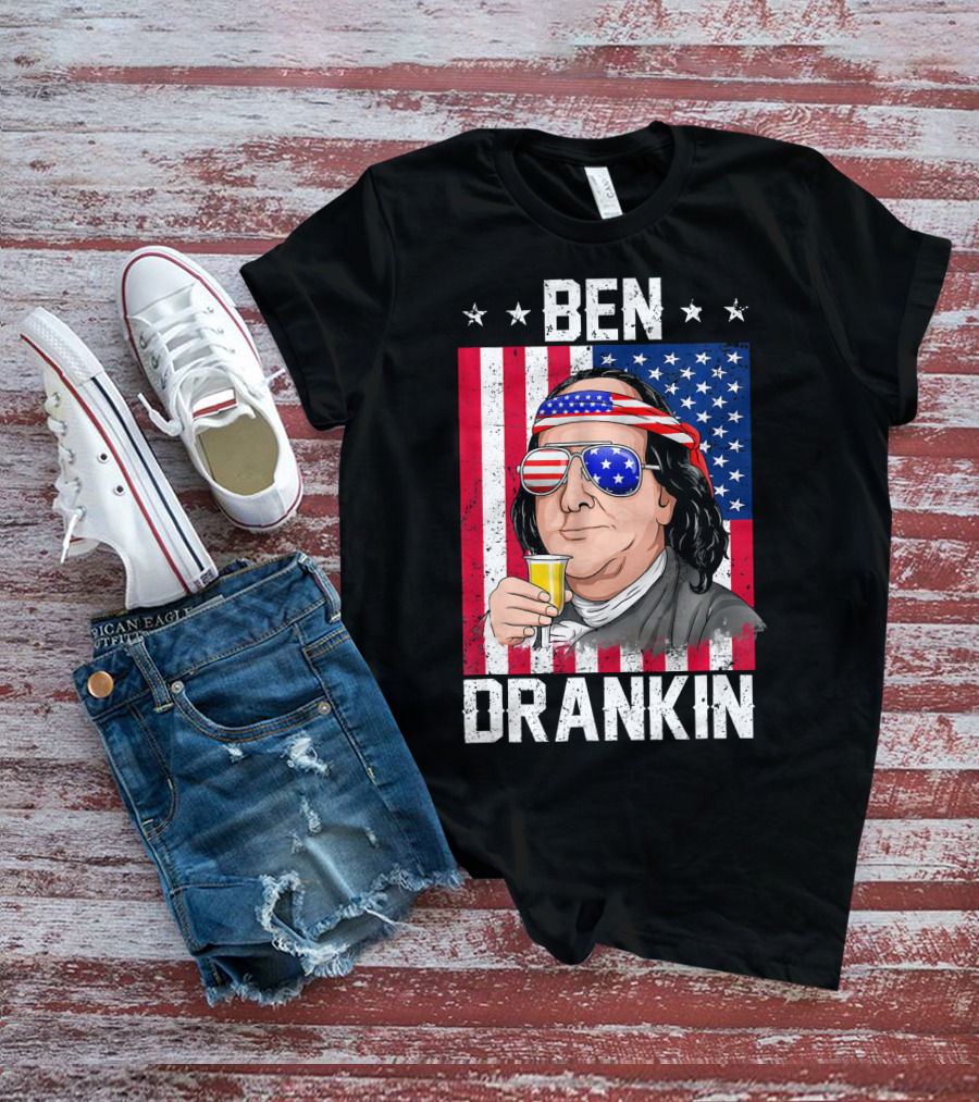 Ben Drankin American Flag Shades And Stars With Beer T-Shirt