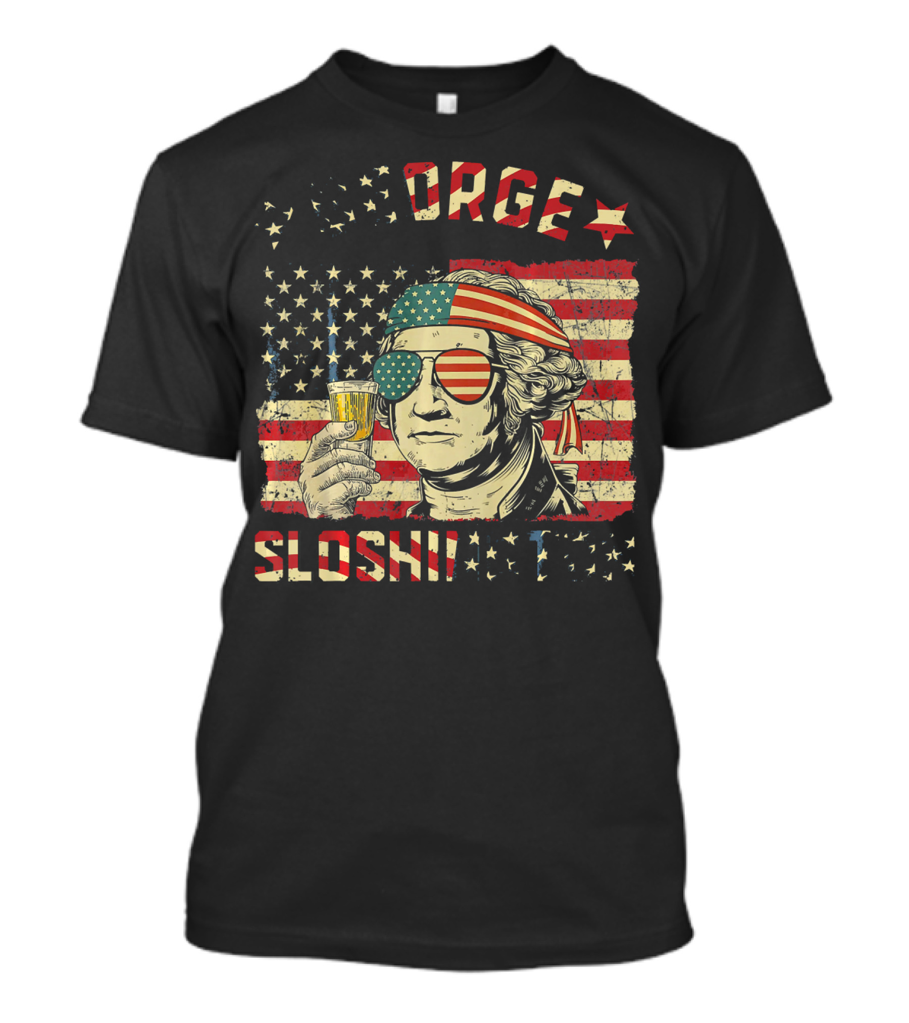 George Sloshington American Flag Aviator With Beer And Headband T-Shirt