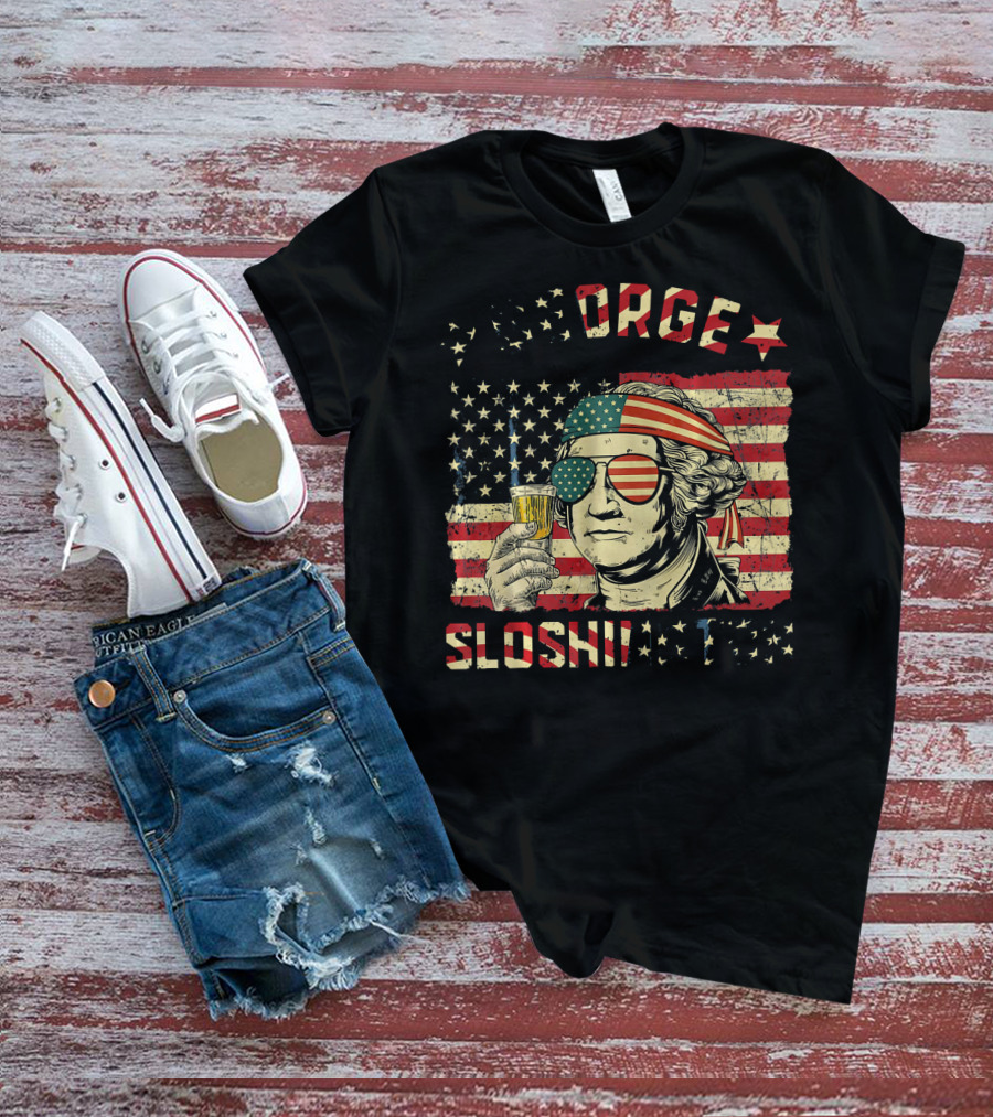 George Sloshington American Flag Aviator With Beer And Headband T-Shirt