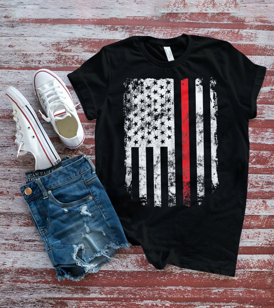 Thin Red Line American Flag Fireman Firefighter T-Shirt