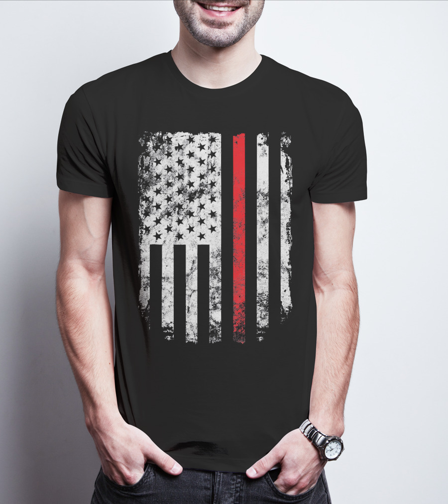 Thin Red Line American Flag Fireman Firefighter T-Shirt