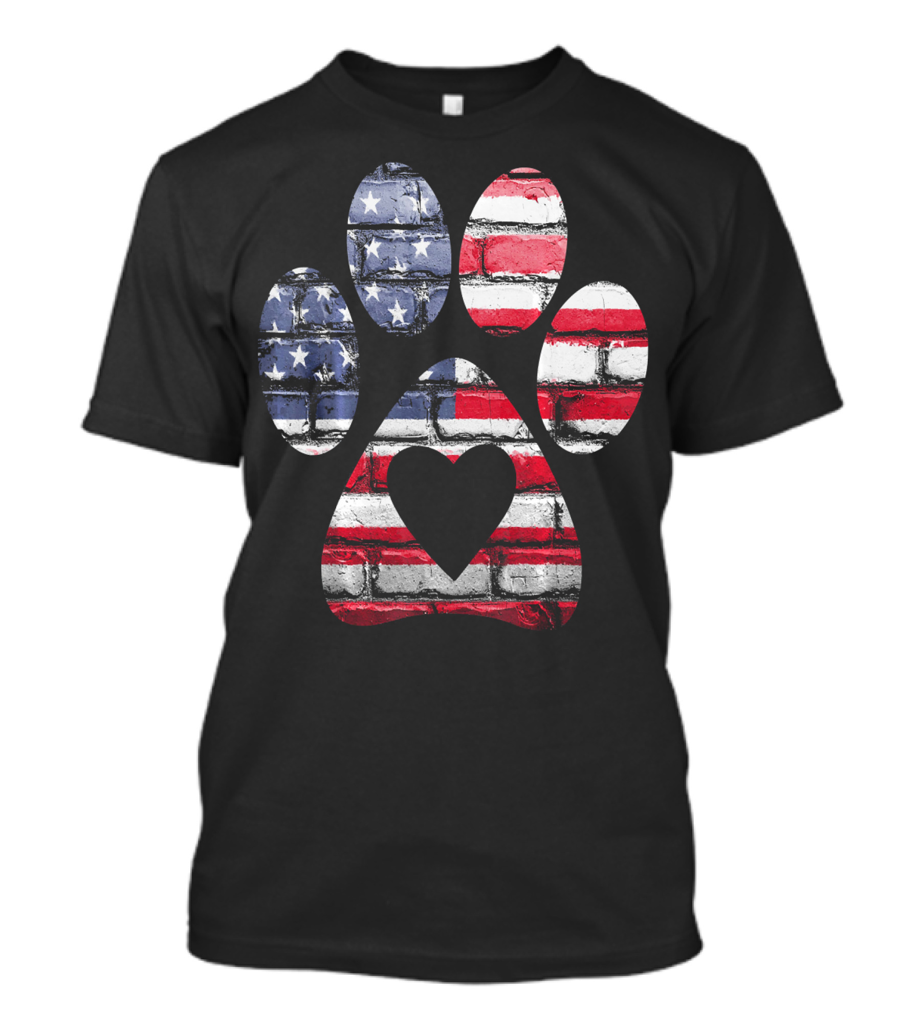 Patriotic Dog Paw With American Flag Heart T-Shirt