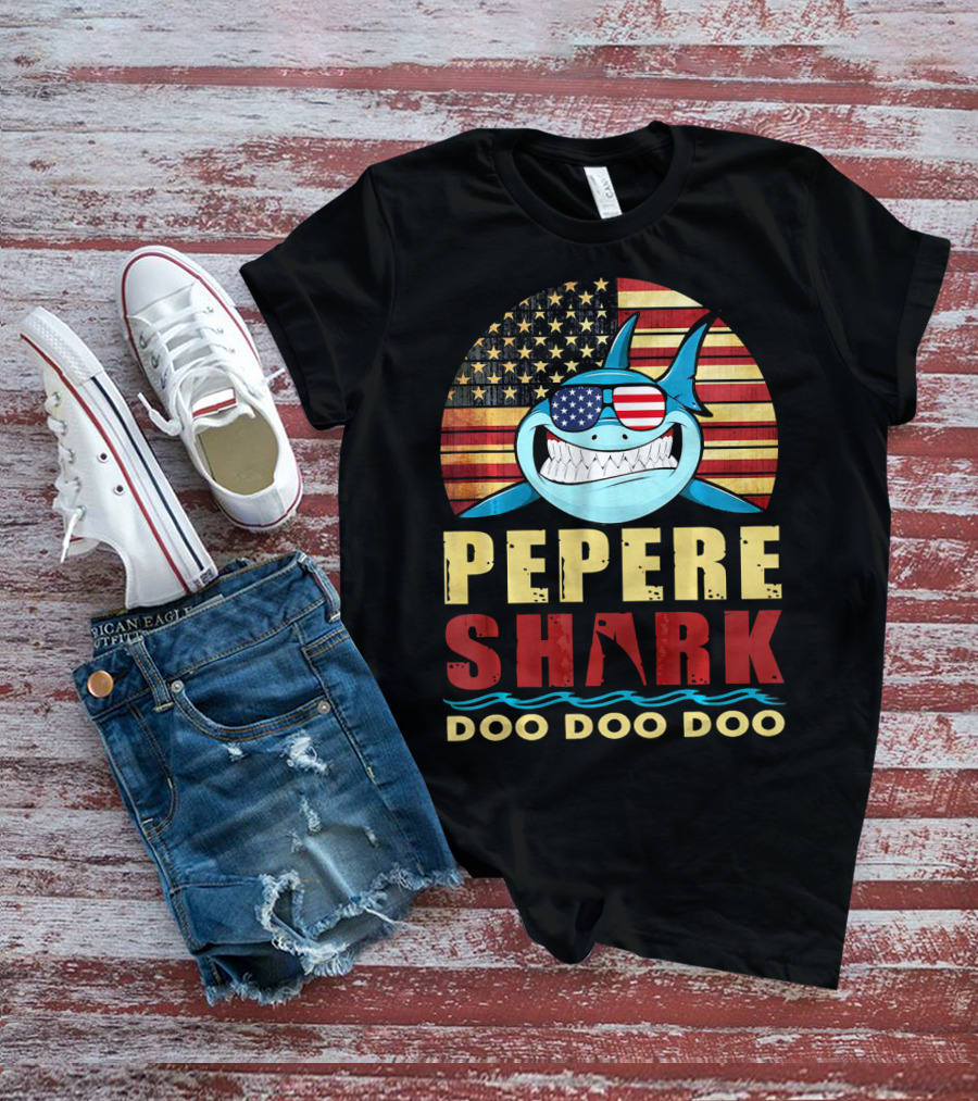 Pepere Shark American Flag Doo Doo Doo T-Shirt