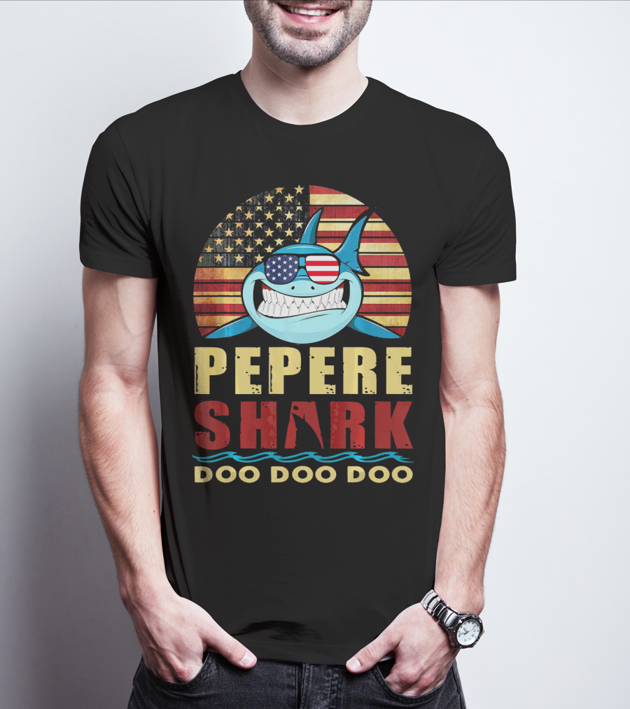 Pepere Shark American Flag Doo Doo Doo T-Shirt
