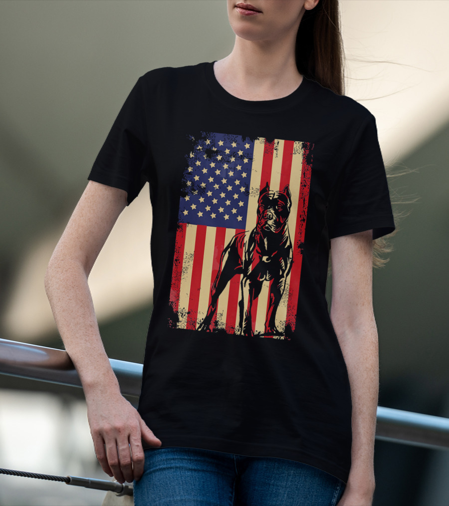 Cane Corso With American Flag Background T-Shirt