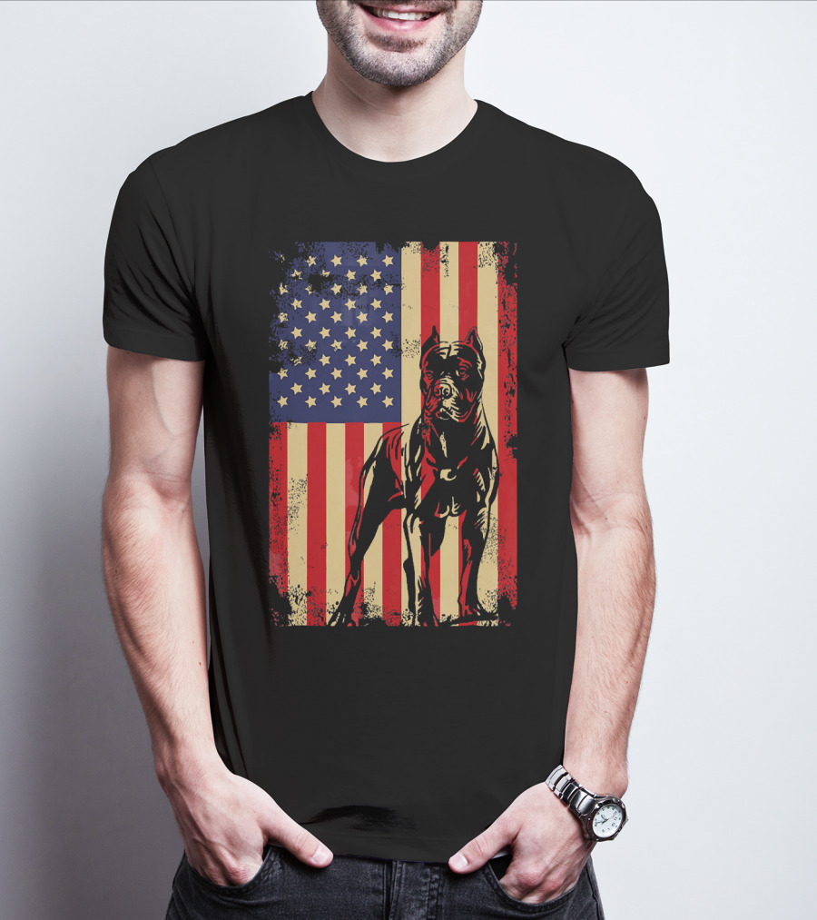 Cane Corso With American Flag Background T-Shirt